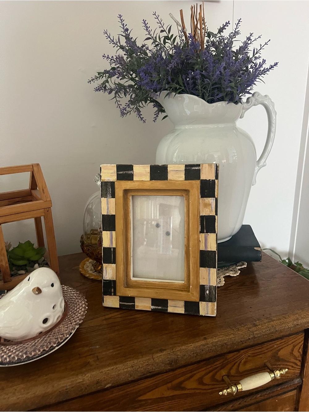 Frame Courtly check 5x7 frame , shabby chic wooden frame with a whimsical flare